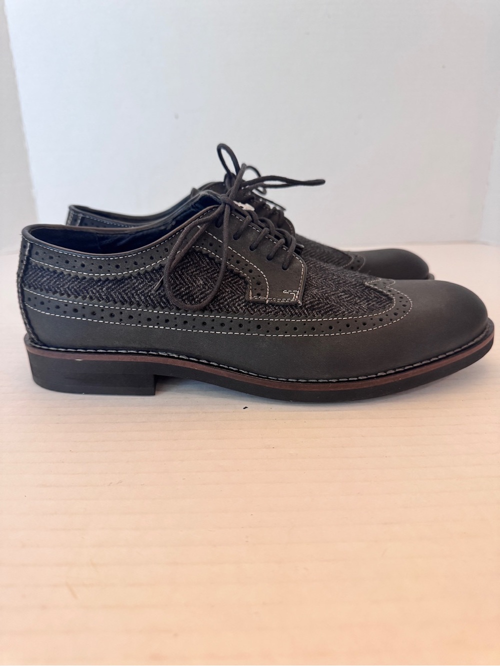 G.H. Bass Will Leather Fabric Men’s 7.5 Wingtip Herringbone Oxford Shoes
